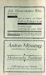 Joh. Vienenkötter Ww. Sendenhorst Neustraße  Lager in besseren und billigen Schuhwaren  Erstklassige Anfertigung nach Maß  Reparaturen prompt und gut, auch nach dem neuesten Klebeverfahren  Anton Mössing Sendenhorst, Weststraße  ★ Mechanische Tischlerei ★